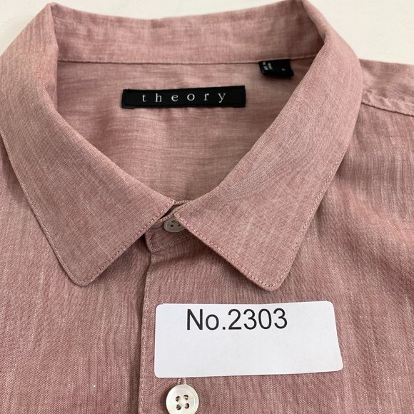 Theory Mens Large Heather Red Button Down Shirt Long Sleeve 2 Front Pockets - Picture 12 of 12